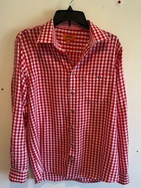 Country Maddox Red Gingham Button-Up Shirt Medium 100% Cotton Western